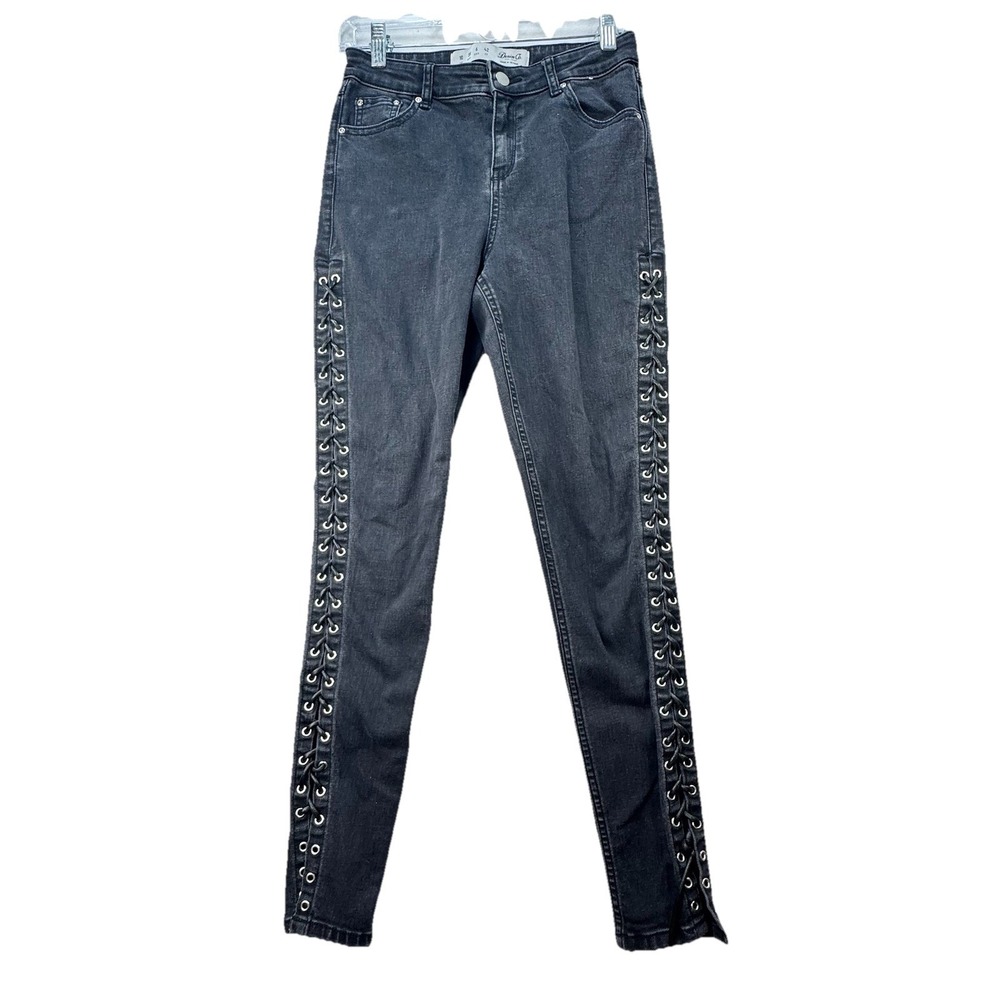 Vintage Y2K Womens Size 6 Skinny Lace-Up Black‎ Wash Jeans Sexy Moto Rocker